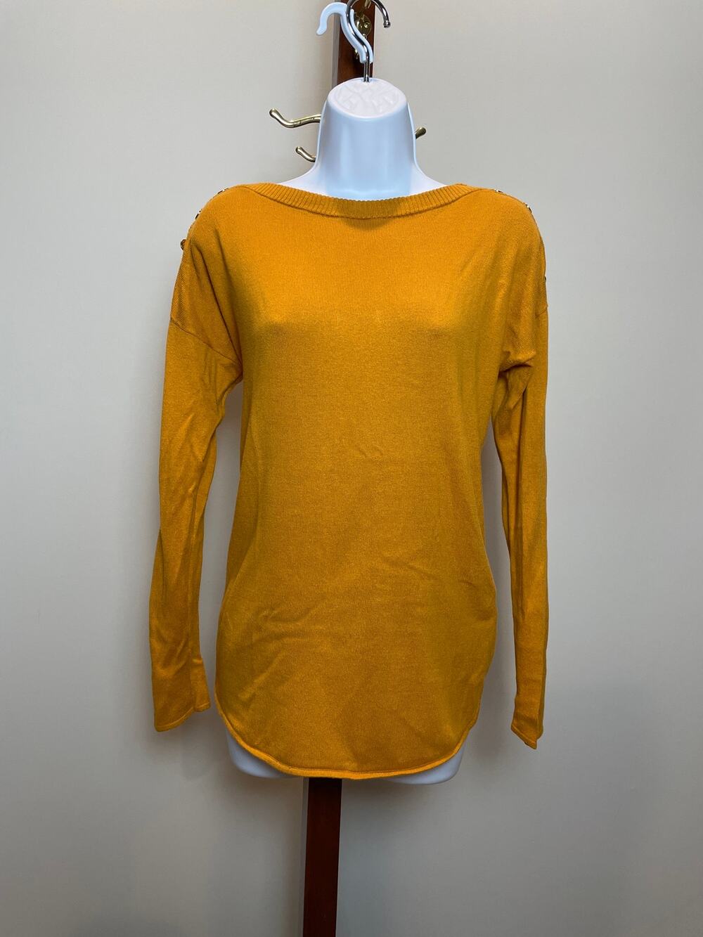 Michael Kors Orange Lightweight Knit Sweater Gold Button Detail Size S